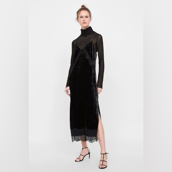 ZARA Velvet Animal Print Dress - Picture 2 of 8